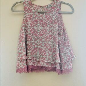 Chloe K Pink and White Floral Layered Lace Summer Tank Top